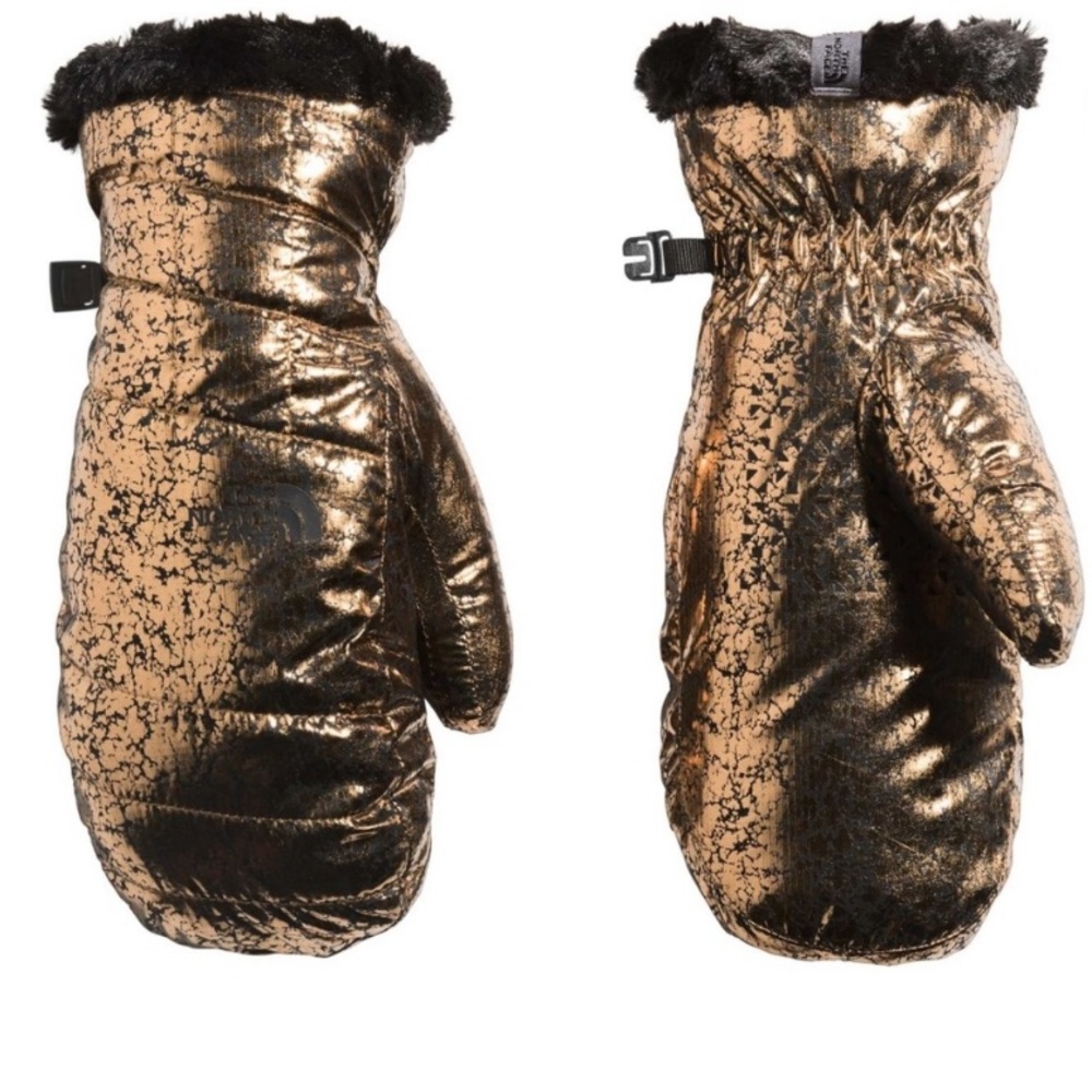 NWT THE NORTH FACE COPPER/BLACK METALLIC MITTENS - Picture 2 of 4